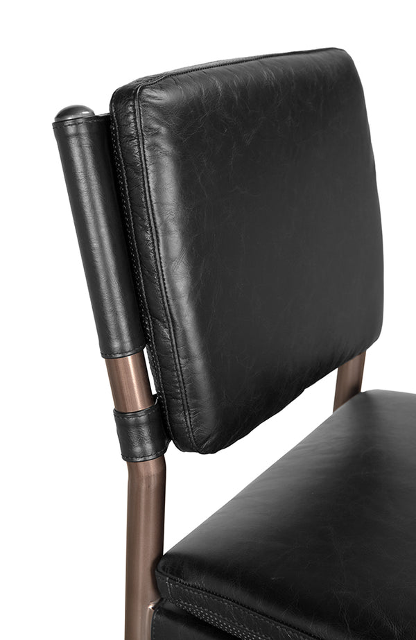 Wooster Leather Bar Chair Sculpted Seat Steel Frame for Kitchen Island or Home Bar