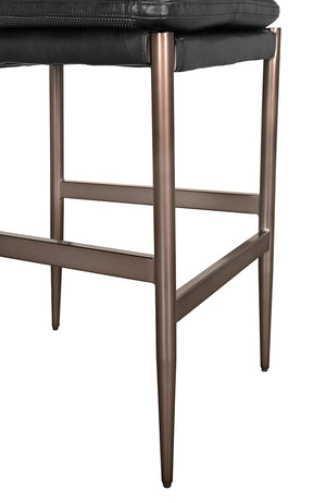 Wooster Leather Bar Chair Sculpted Seat Steel Frame for Kitchen Island or Home Bar