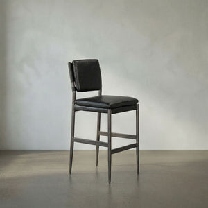Wooster Leather Bar Chair Sculpted Seat Steel Frame for Kitchen Island or Home Bar