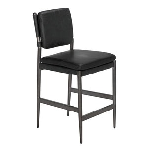 Noir Wooster Counter Chair - Industrial-Style Comfort with Top-Grain Leather and Durable Iron Frame Design Black LEA-C0115-CTR-BLK