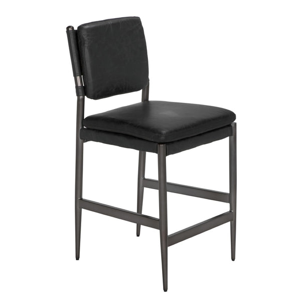 Noir Wooster Counter Chair - Industrial-Style Comfort with Top-Grain Leather and Durable Iron Frame Design Black LEA-C0115-CTR-BLK