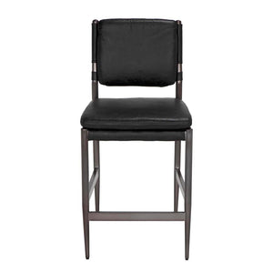 Noir Wooster Counter Chair - Industrial-Style Comfort with Top-Grain Leather and Durable Iron Frame Design Black LEA-C0115-CTR-BLK