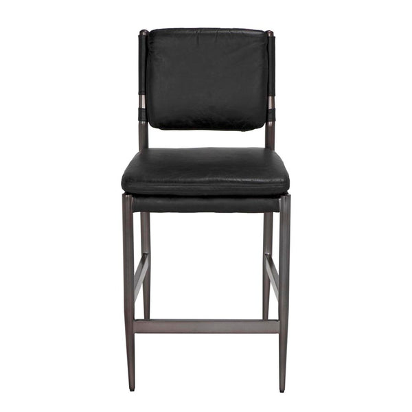 Noir Wooster Counter Chair - Industrial-Style Comfort with Top-Grain Leather and Durable Iron Frame Design Black LEA-C0115-CTR-BLK