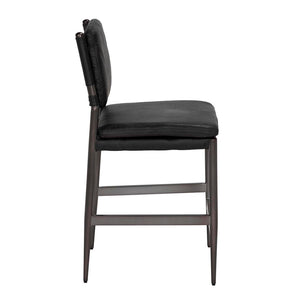 Noir Wooster Counter Chair - Industrial-Style Comfort with Top-Grain Leather and Durable Iron Frame Design Black LEA-C0115-CTR-BLK
