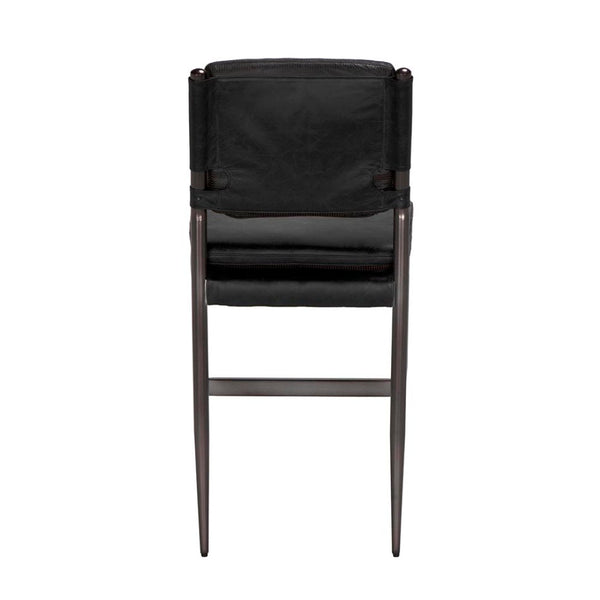 Noir Wooster Counter Chair - Industrial-Style Comfort with Top-Grain Leather and Durable Iron Frame Design Black LEA-C0115-CTR-BLK