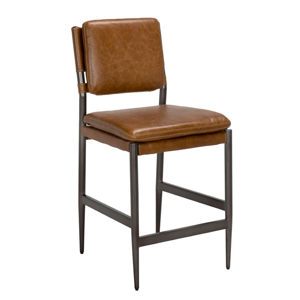 Noir Wooster Counter Chair - Industrial-Style Comfort with Top-Grain Leather and Durable Iron Frame Design Cuba Brown LEA-C0115-CTR-BRW