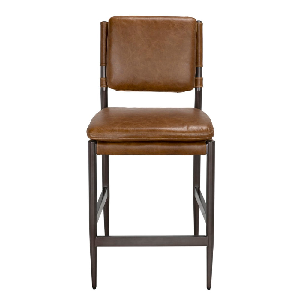 Noir Wooster Counter Chair - Industrial-Style Comfort with Top-Grain Leather and Durable Iron Frame Design Cuba Brown LEA-C0115-CTR-BRW