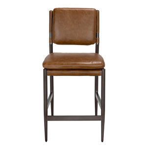Noir Wooster Counter Chair - Industrial-Style Comfort with Top-Grain Leather and Durable Iron Frame Design Cuba Brown LEA-C0115-CTR-BRW