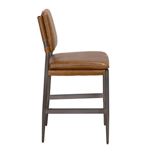 Noir Wooster Counter Chair - Industrial-Style Comfort with Top-Grain Leather and Durable Iron Frame Design Cuba Brown LEA-C0115-CTR-BRW