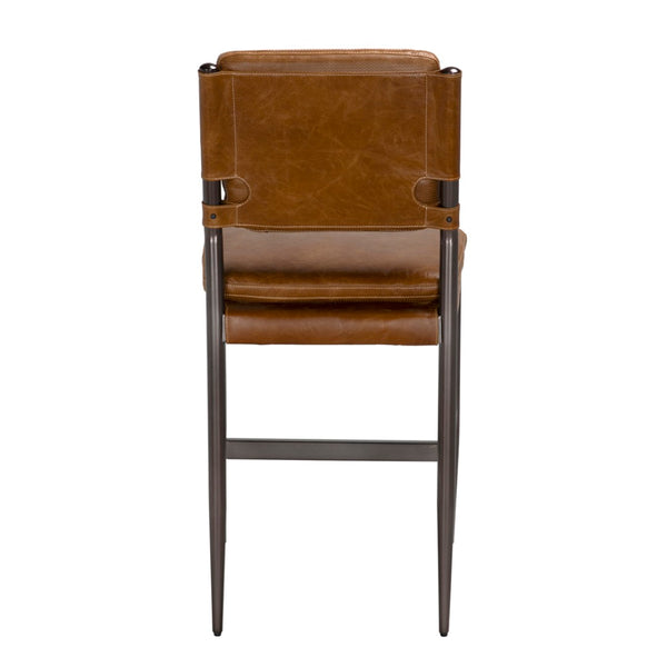Noir Wooster Counter Chair - Industrial-Style Comfort with Top-Grain Leather and Durable Iron Frame Design Cuba Brown LEA-C0115-CTR-BRW