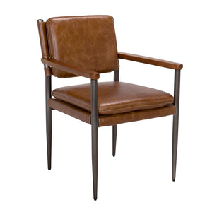 Noir Wooster Dining Chair with Arms – Industrial Elegance in Brown Leather for Stylish Comfort & Support Gray Powder Coat, Dark Walnut LEA-C0115CBR