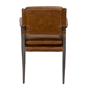 Noir Wooster Dining Chair with Arms – Industrial Elegance in Brown Leather for Stylish Comfort & Support Gray Powder Coat, Dark Walnut LEA-C0115CBR
