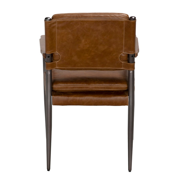 Noir Wooster Dining Chair with Arms – Industrial Elegance in Brown Leather for Stylish Comfort & Support Gray Powder Coat, Dark Walnut LEA-C0115CBR