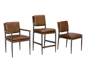 Noir Wooster Dining Chair with Arms – Industrial Elegance in Brown Leather for Stylish Comfort & Support Gray Powder Coat, Dark Walnut LEA-C0115CBR