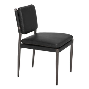Noir Wooster Dining Chair with Arms – Industrial Elegance in Brown Leather for Stylish Comfort & Support Steel Gray Powder Coat and Ebony Black LEA-C0115D-1D