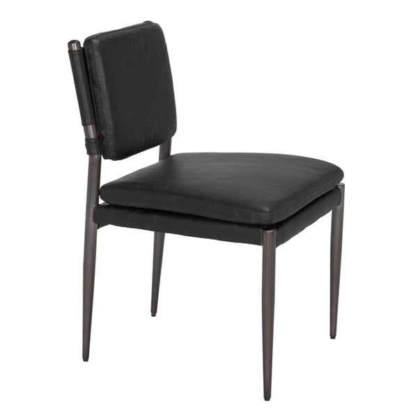 Noir Wooster Dining Chair with Arms – Industrial Elegance in Brown Leather for Stylish Comfort & Support Steel Gray Powder Coat and Ebony Black LEA-C0115D-1D