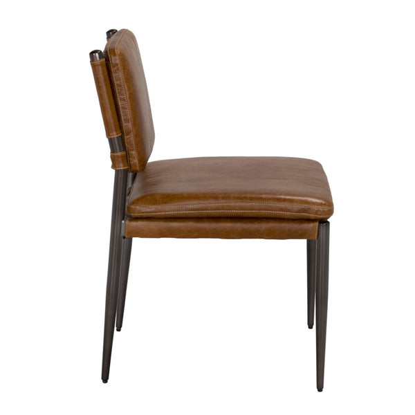 Noir Wooster Dining Chair with Arms – Industrial Elegance in Brown Leather for Stylish Comfort & Support Steel Grey Powder Coat LEA-C0115D-1DBR