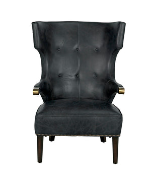 Heracles Leather Accent Chair with Walnut Base and Antique Brass Hardware for Living Room