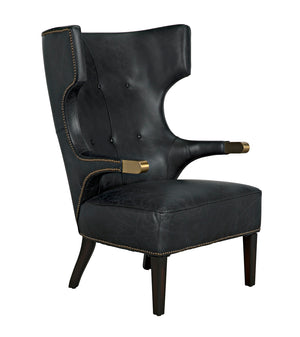 Heracles Leather Accent Chair with Walnut Base and Antique Brass Hardware for Living Room