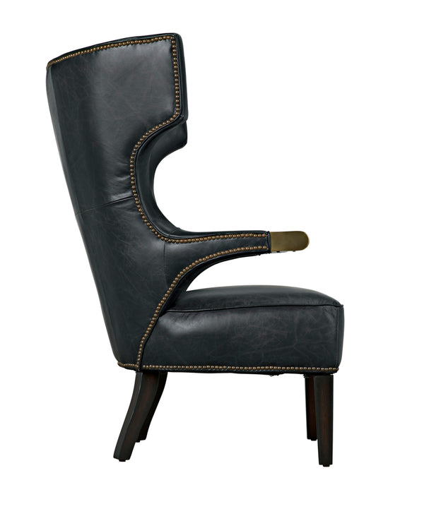 Heracles Leather Accent Chair with Walnut Base and Antique Brass Hardware for Living Room