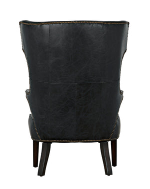 Heracles Leather Accent Chair with Walnut Base and Antique Brass Hardware for Living Room