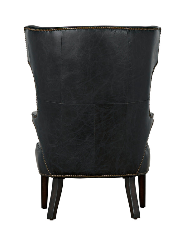 Heracles Leather Accent Chair with Walnut Base and Antique Brass Hardware for Living Room