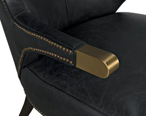 Heracles Leather Accent Chair with Walnut Base and Antique Brass Hardware for Living Room