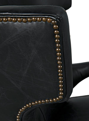 Heracles Leather Accent Chair with Walnut Base and Antique Brass Hardware for Living Room