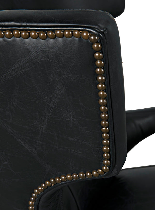 Heracles Leather Accent Chair with Walnut Base and Antique Brass Hardware for Living Room