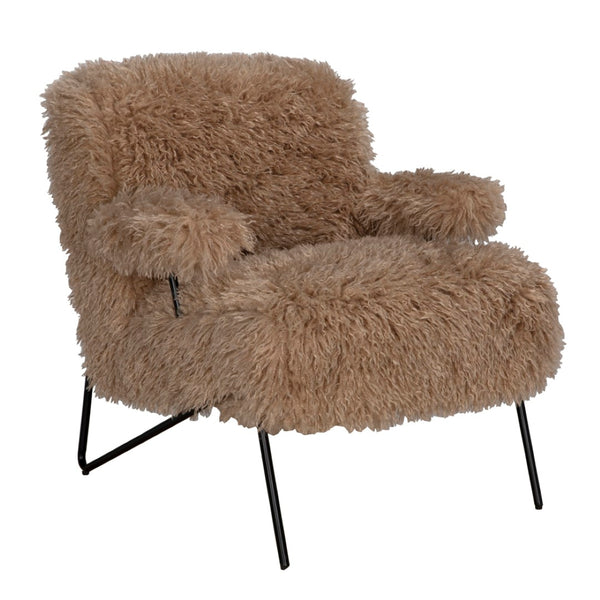 Noir Exeter Lounge Chair - Modern Comfort with Sculptural Style in Vegan Fur & Slim Iron Frame Design LEA-C0440A-03-1D