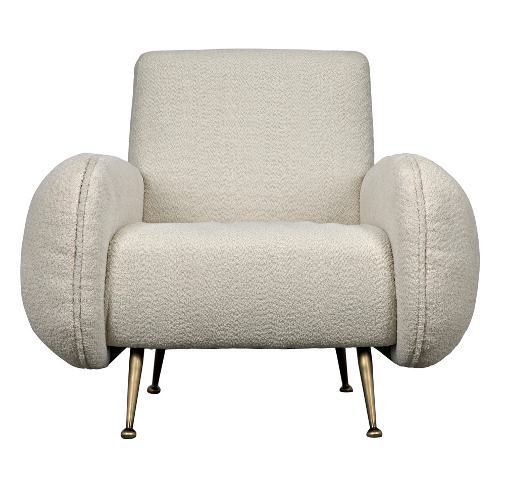 Noir Hera Sculptural Boucle Accent Chair with Antique Brass Base for Modern Interiors LEA-C0454-1D