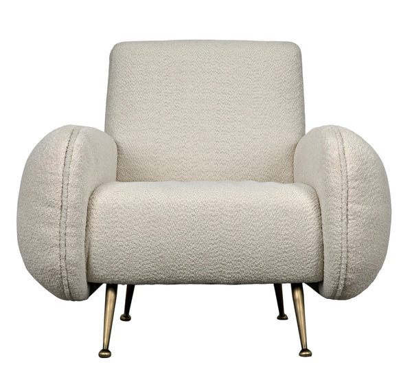 Hera Sculptural Boucle Accent Chair with Antique Brass Base for Modern Interiors