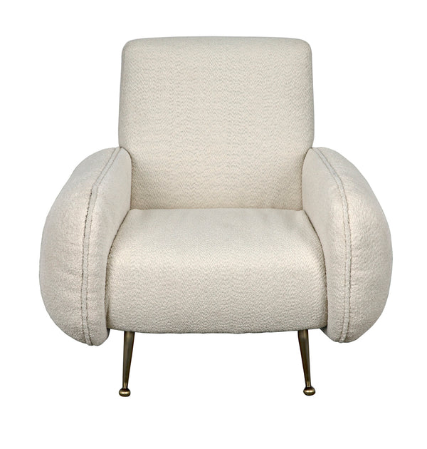 Hera Sculptural Boucle Accent Chair with Antique Brass Base for Modern Interiors