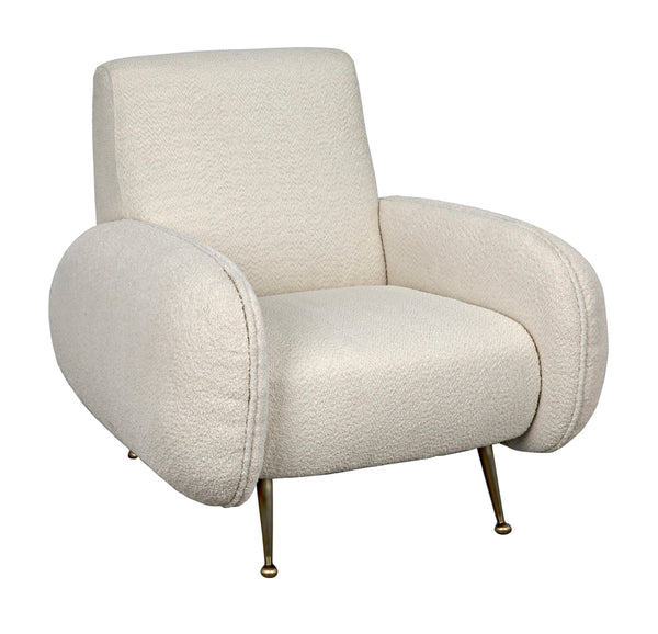 Hera Sculptural Boucle Accent Chair with Antique Brass Base for Modern Interiors