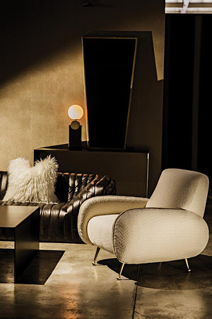Hera Sculptural Boucle Accent Chair with Antique Brass Base for Modern Interiors