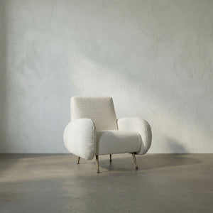 Hera Sculptural Boucle Accent Chair with Antique Brass Base for Modern Interiors