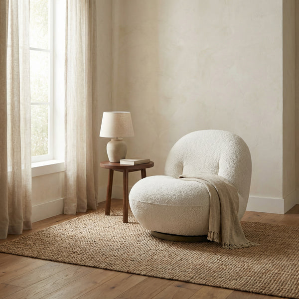 Artemis Swivel Accent Chair Boucle Upholstery Antique Brass Base for Living Room