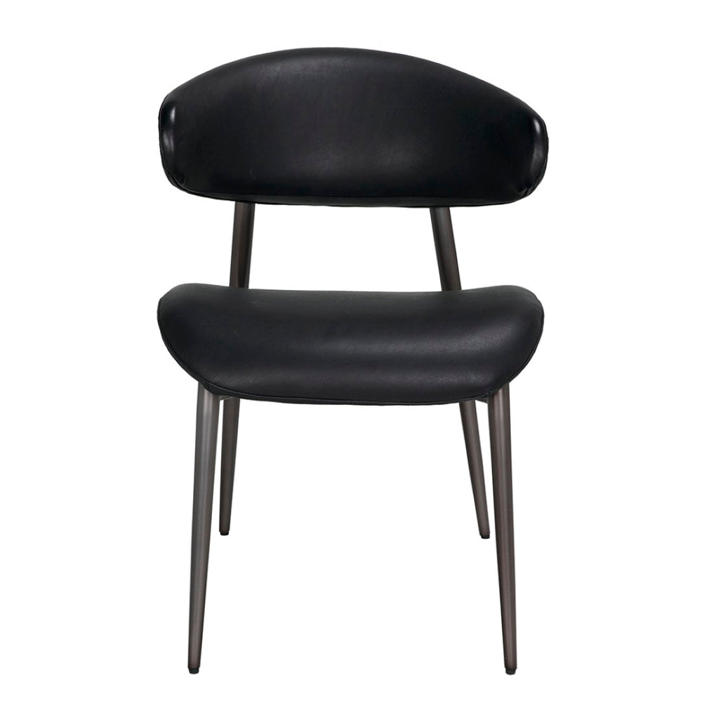 Noir Hakone Dining Chair - Modern Industrial Elegance with Graphite Leather & Durable Steel Frame Design LEA-C0584B-1D
