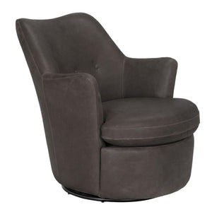 Noir Hotchkiss Swivel Arm Chair - Premium Brown Leather, Industrial Iron Frame, Comfortable & Stylish Seating LEA-C0672-1D