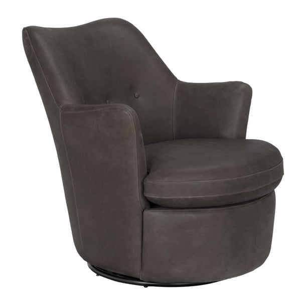 Noir Hotchkiss Swivel Arm Chair - Premium Brown Leather, Industrial Iron Frame, Comfortable & Stylish Seating LEA-C0672-1D