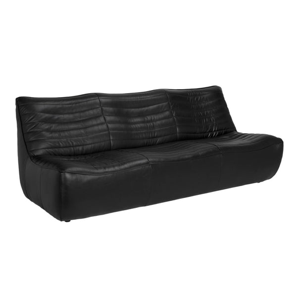 Noir McClain Three-Seater Sofa - Luxurious Mid-Century Modern Design in Premium Top-Grain Leather Comfort Onyx Black LEA-S0591-3A