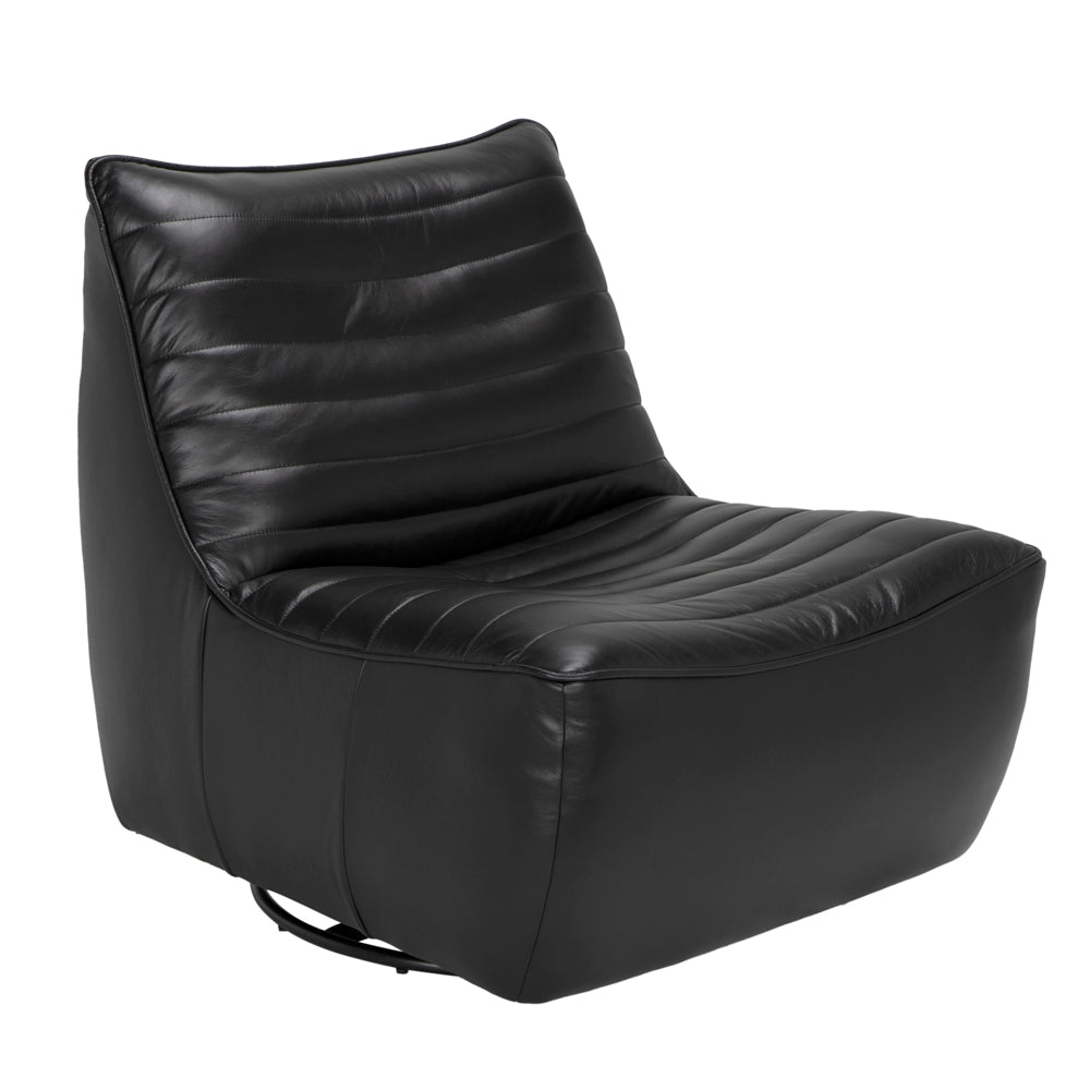 Noir Mcclain Top Grain Leather Swivel Chair 360 Degree Modern Accent for Living Room LEA-S0591A-1A