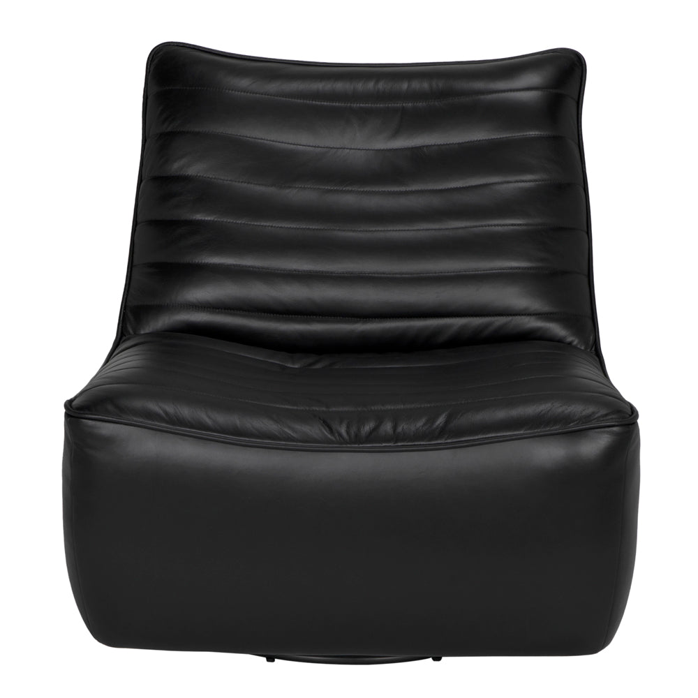 Noir Mcclain Top Grain Leather Swivel Chair 360 Degree Modern Accent for Living Room LEA-S0591A-1A
