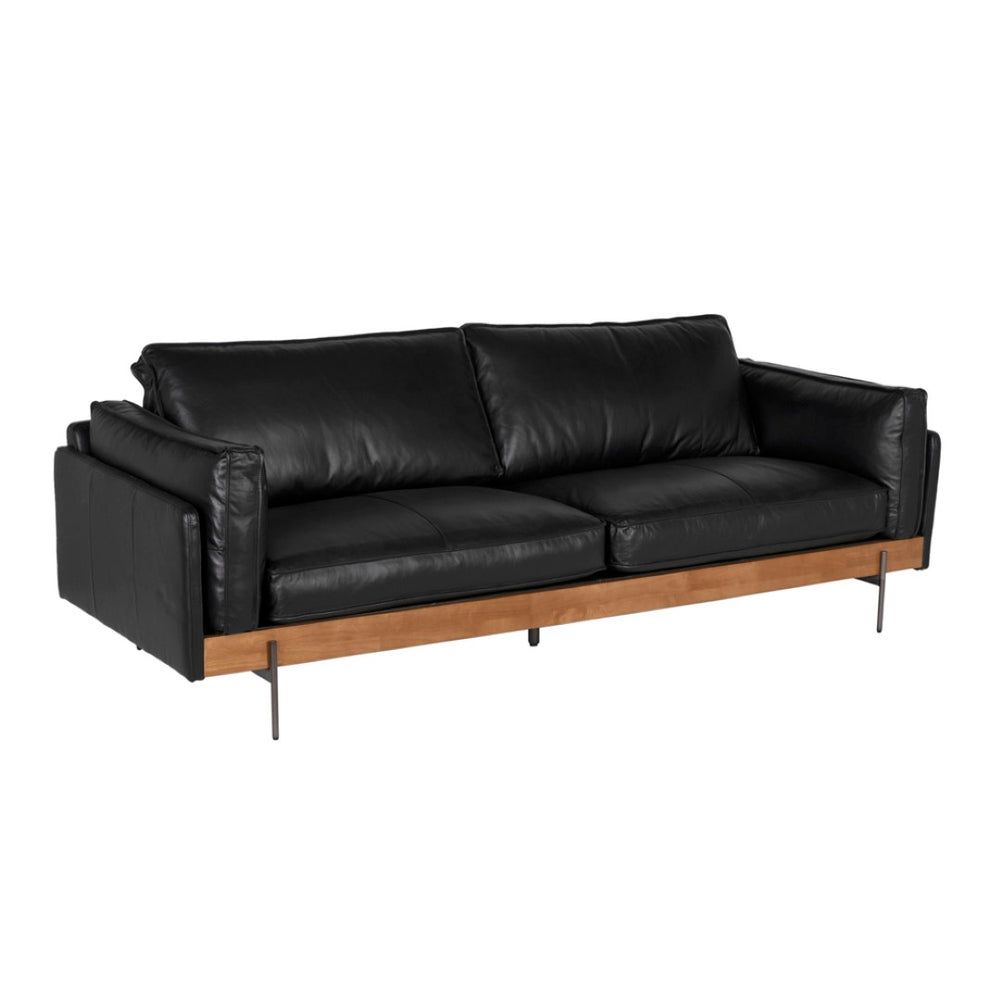 Noir Ray Sofa - Luxurious Onyx Black Leather, Solid Walnut Frame, Modern Minimalist Design for Stylish Living LEA-S0594-3D