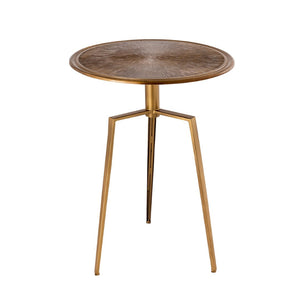 Pasargad Delos Antique Brass Finish Round Side Table - Handcrafted Iron Accent For Elegant Decor Brass Metal Prr-006