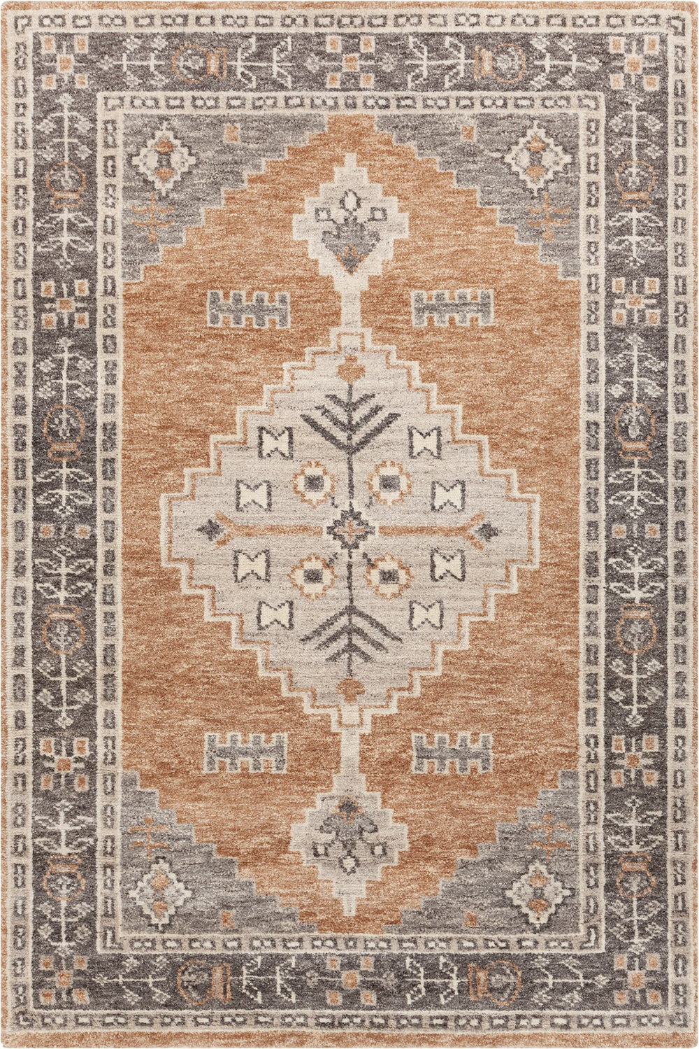 Chandra Rugs Hand Knotted Traditional Rug – Exquisite 100% Wool Masterpiece For Elegant Home Decor And Comfort Rust,Grey,Brown Wool Lee57100-79106