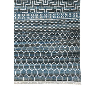 Amer Rugs Legacytransitional Hand-knotted Geometric Area Rug – Artisan Craftsmanship In Luxurious Wool Design Ocean Blue Wool, Viscose Leg(V)250203