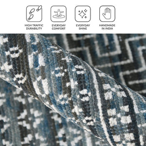 Amer Rugs Legacytransitional Hand-knotted Geometric Area Rug – Artisan Craftsmanship In Luxurious Wool Design Ocean Blue Wool, Viscose Leg(V)250203