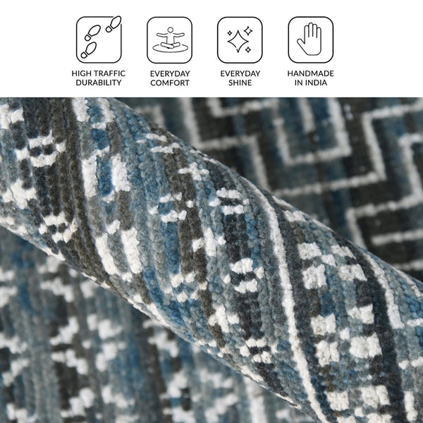 Amer Rugs Legacytransitional Hand-knotted Geometric Area Rug – Artisan Craftsmanship In Luxurious Wool Design Ocean Blue Wool, Viscose Leg(V)250203