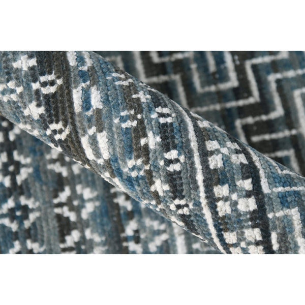 Amer Rugs Legacytransitional Hand-knotted Geometric Area Rug – Artisan Craftsmanship In Luxurious Wool Design Ocean Blue Wool, Viscose Leg(V)250203